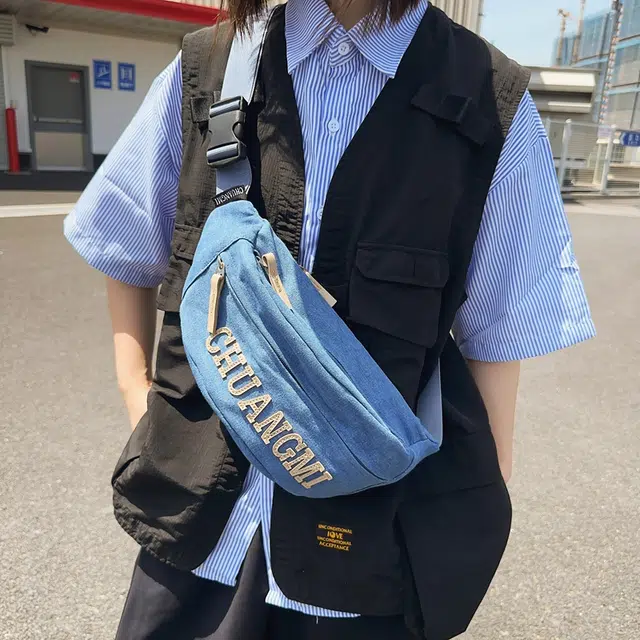 醇龙 背包骑行运动斜挎包休闲腰包 牛仔布 胸包 男女同款情侣款