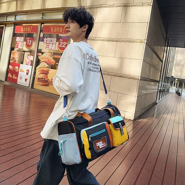 醇龙 运动健身包撞色短途收纳手提轻便出差行李包 尼龙 旅行包 男女同款情侣款 多色