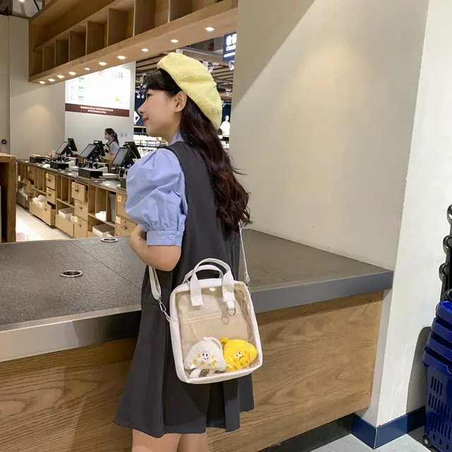 醇龙  尼龙女生多色透明斜挎单肩包外出简约休闲背包