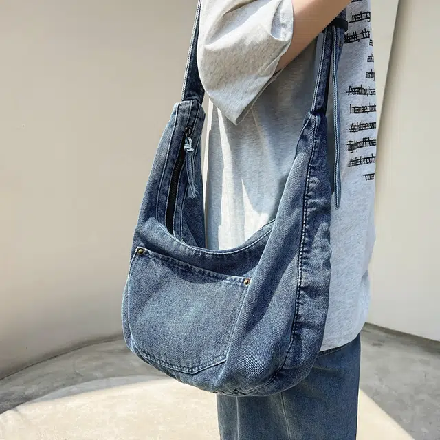 醇龙 小众设计韩版口袋 牛仔布 单肩包 常规 女款 黑/深蓝/浅蓝
