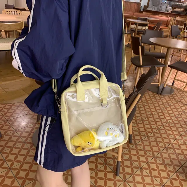 醇龙  尼龙女生多色透明斜挎单肩包外出简约休闲背包