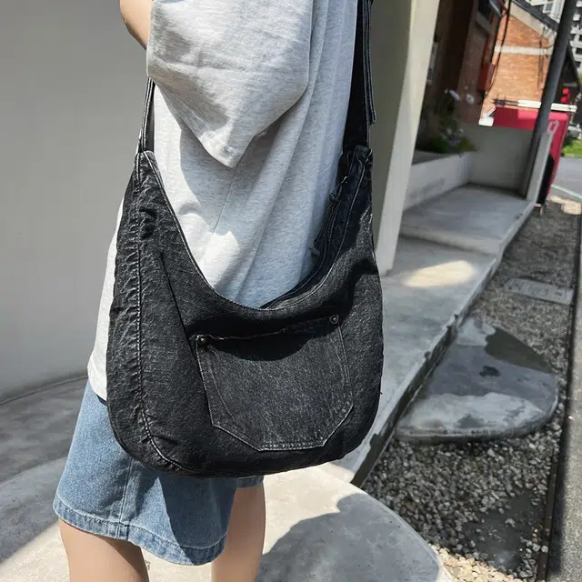 醇龙 小众设计韩版口袋 牛仔布 单肩包 常规 女款 黑/深蓝/浅蓝