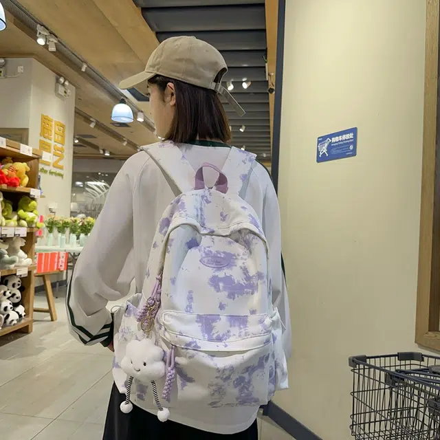 醇龙  尼龙男女通用大容量学生双肩包百搭日系扎染 多色