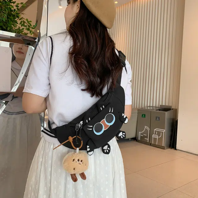 醇龙 卡通韩版可爱猫咪学生 胸包单肩包斜挎包 尼龙 女生 多色