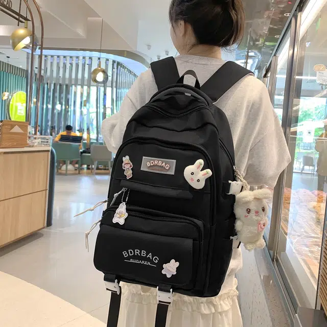 醇龙 书包女生小学生初中生高中生背包大学生补课包轻便双肩包 尼龙 组合装 男女同款情侣款 多色