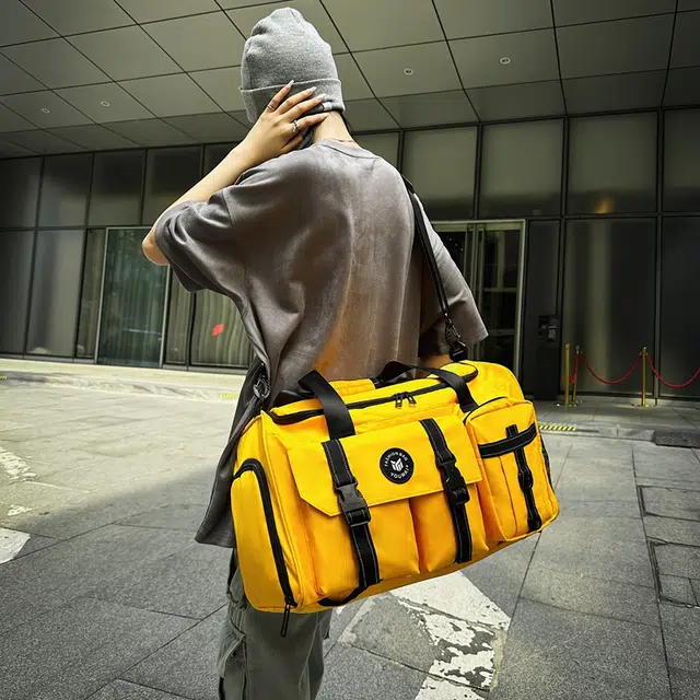 醇龙 中性风休闲简约多功能旅游时尚百搭 尼龙 旅行包 男女同款情侣款 黑/粉/卡其/青绿/黄/军绿