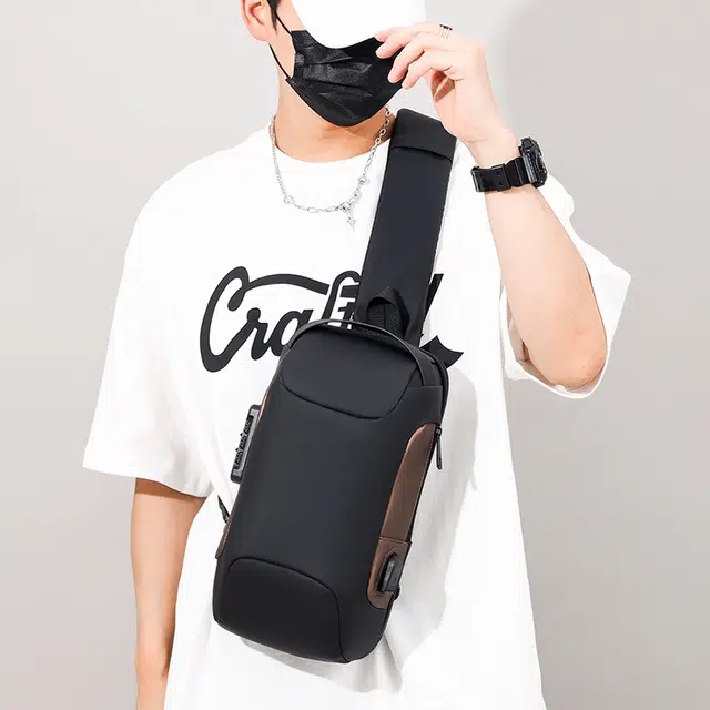 茵初 密码防盗炫酷机车时尚潮流 尼龙 胸包 常规 男女同款情侣款 多色