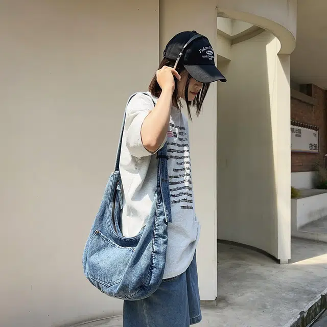 醇龙 小众设计韩版口袋 牛仔布 单肩包 常规 女款 黑/深蓝/浅蓝