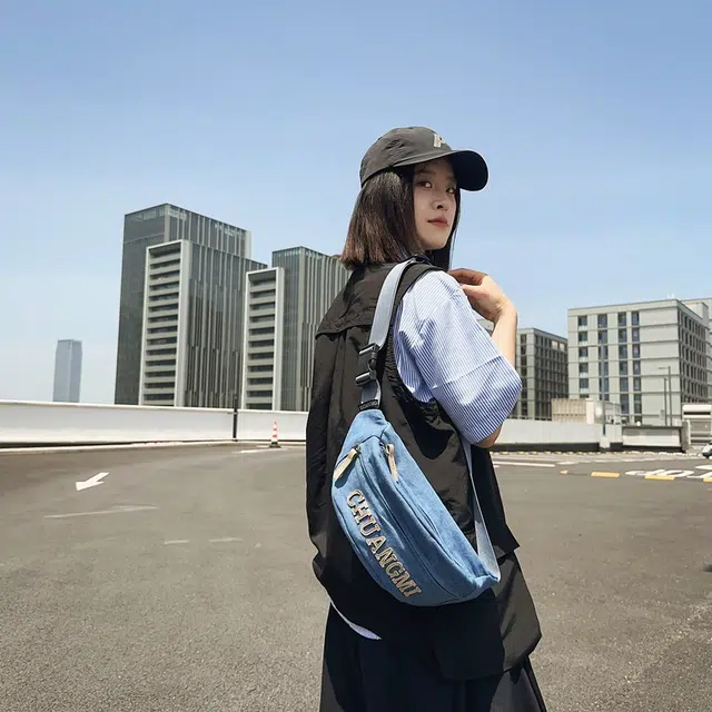 醇龙 背包骑行运动斜挎包休闲腰包 牛仔布 胸包 男女同款情侣款
