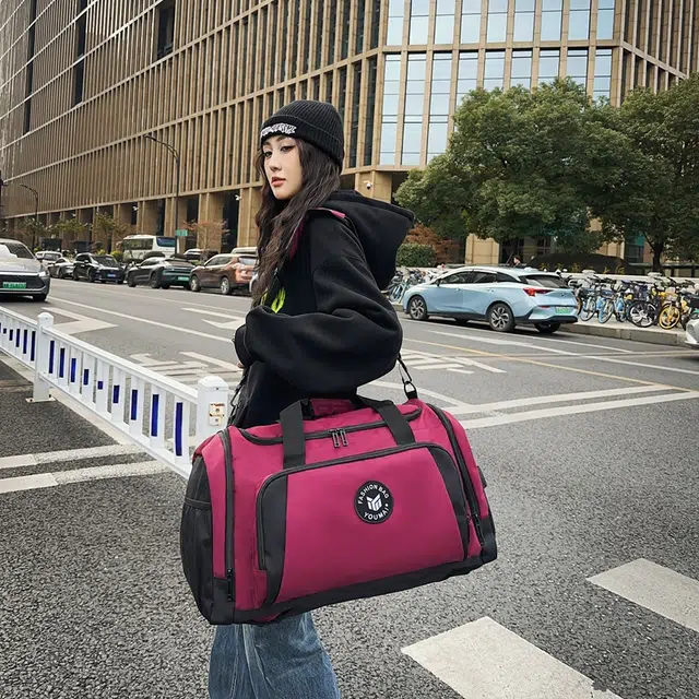 醇龙 多功能大容量干湿分离 牛津布 旅行包 男女同款情侣款 酒红色 青绿色/牛仔蓝色/黑色/灰色/黄色/紫色