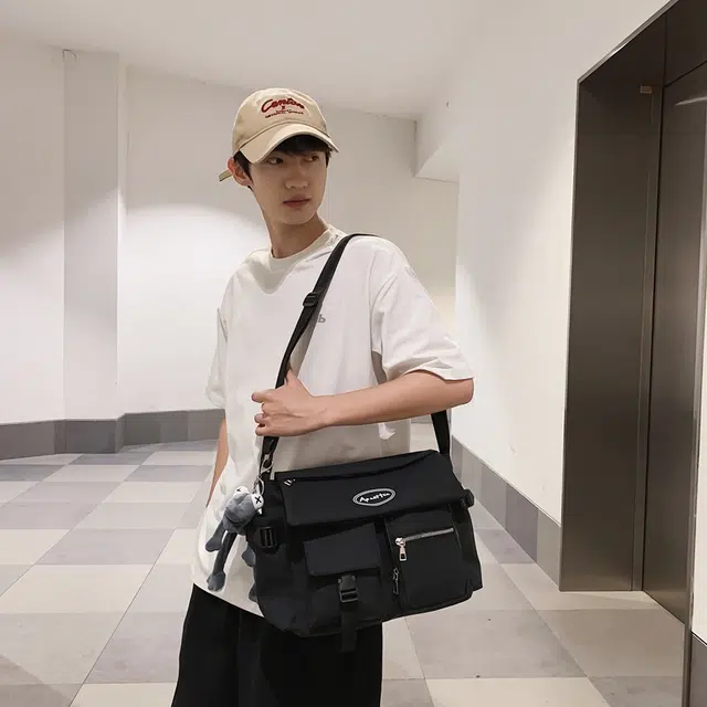 醇龙 学生补课书包手提挎包单肩包斜挎包 尼龙 男女通用 黑色/浅灰色