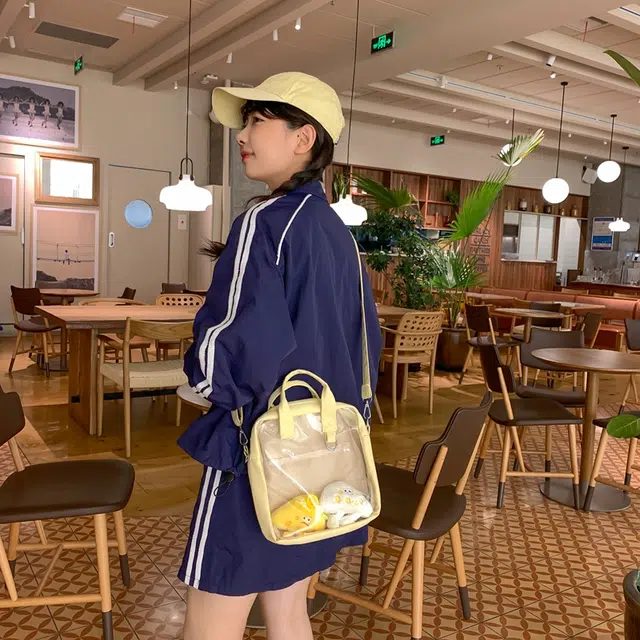 醇龙  尼龙女生多色透明斜挎单肩包外出简约休闲背包