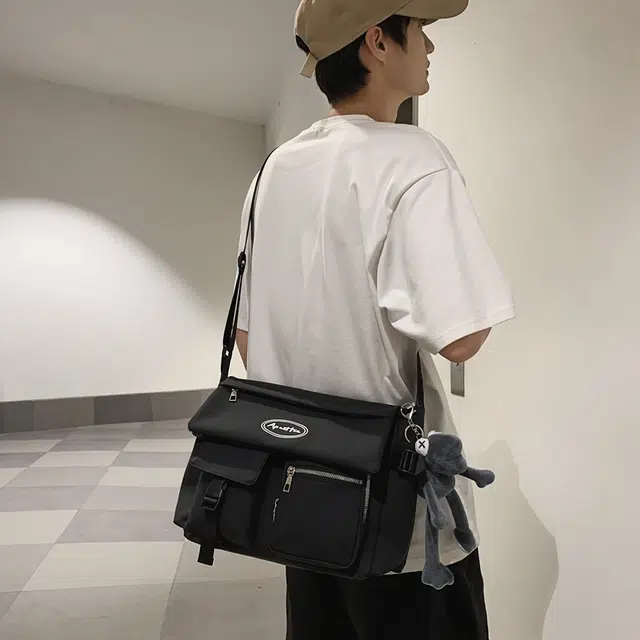 醇龙 学生补课书包手提挎包单肩包斜挎包 尼龙 男女通用 黑色/浅灰色
