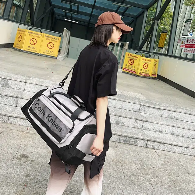 醇龙 多功能休闲工装风字母设计干湿分离 尼龙拼网 旅行包 常规 男女同款情侣款 黑色/灰色/绿色