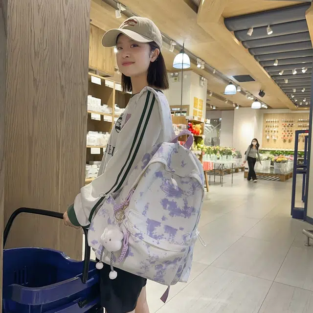 醇龙  尼龙男女通用大容量学生双肩包百搭日系扎染 多色