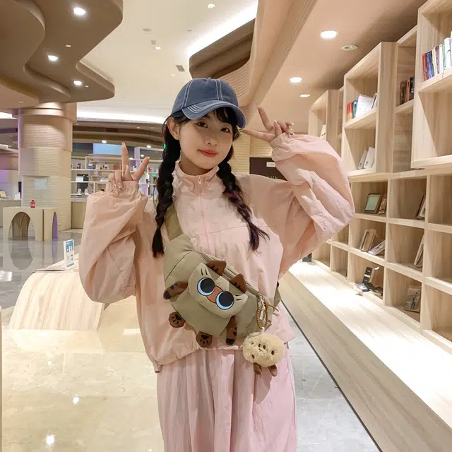 醇龙 卡通韩版可爱猫咪学生 胸包单肩包斜挎包 尼龙 女生 多色
