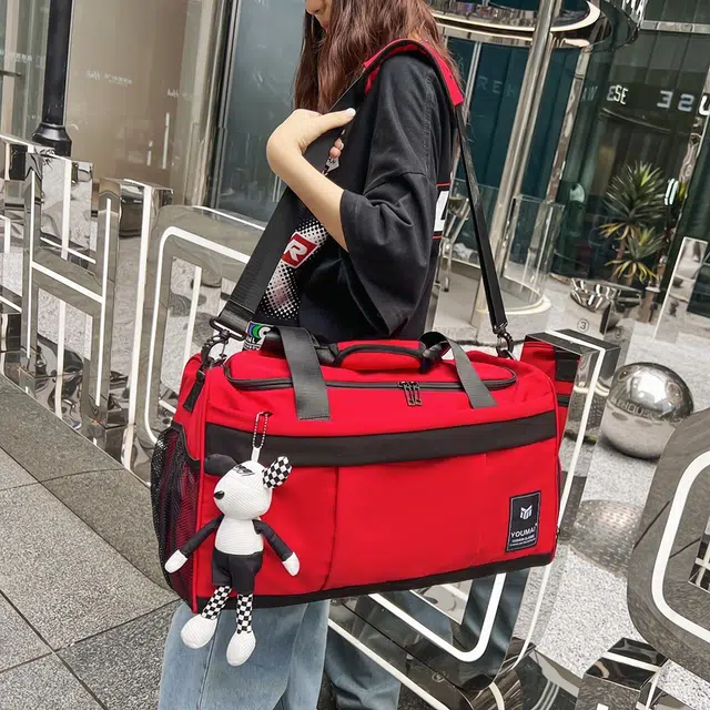 醇龙 大容量 简约纯色干湿分离 尼龙布 单肩包 男女同款情侣款 黑/黄/蓝/青绿/红/卡其/粉