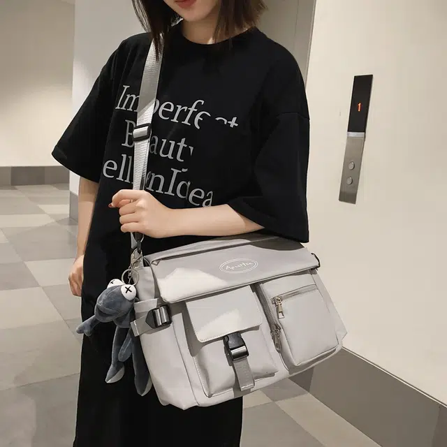 醇龙 学生补课书包手提挎包单肩包斜挎包 尼龙 男女通用 黑色/浅灰色