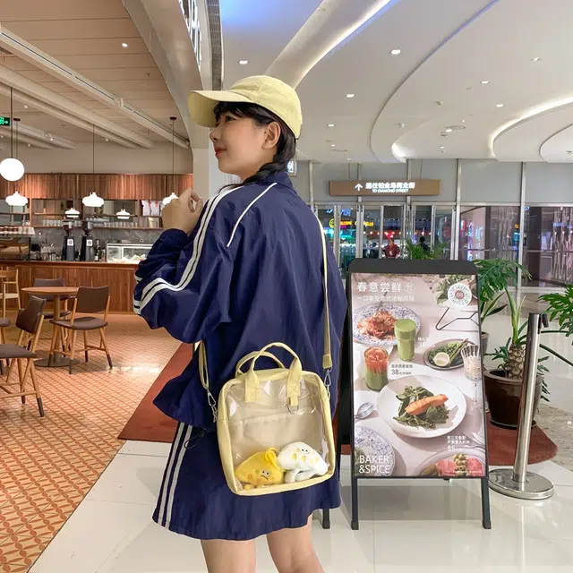 醇龙  尼龙女生多色透明斜挎单肩包外出简约休闲背包