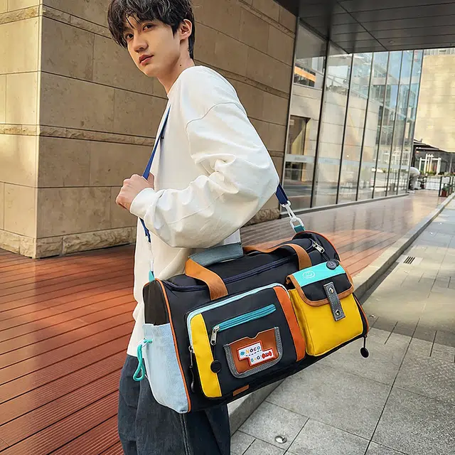 醇龙 运动健身包撞色短途收纳手提轻便出差行李包 尼龙 旅行包 男女同款情侣款 多色