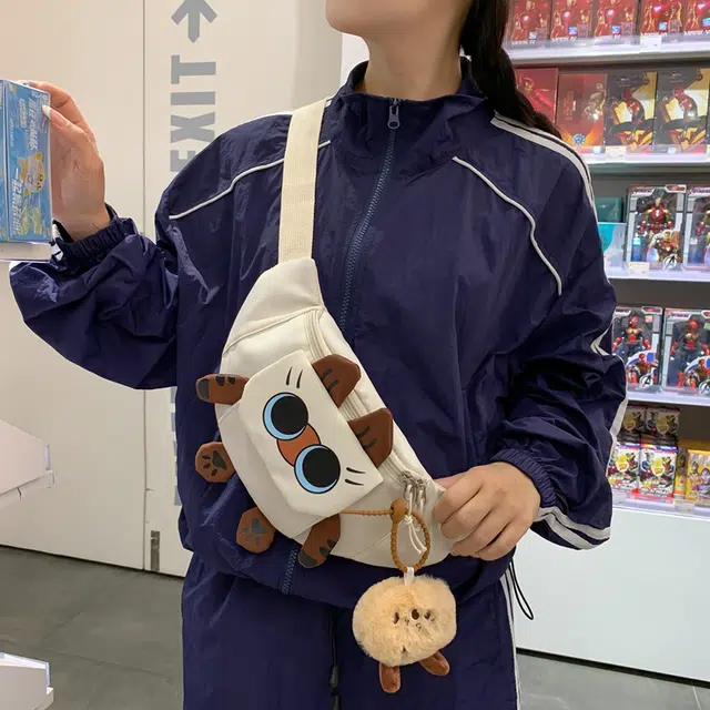 醇龙 卡通韩版可爱猫咪学生 胸包单肩包斜挎包 尼龙 女生 多色