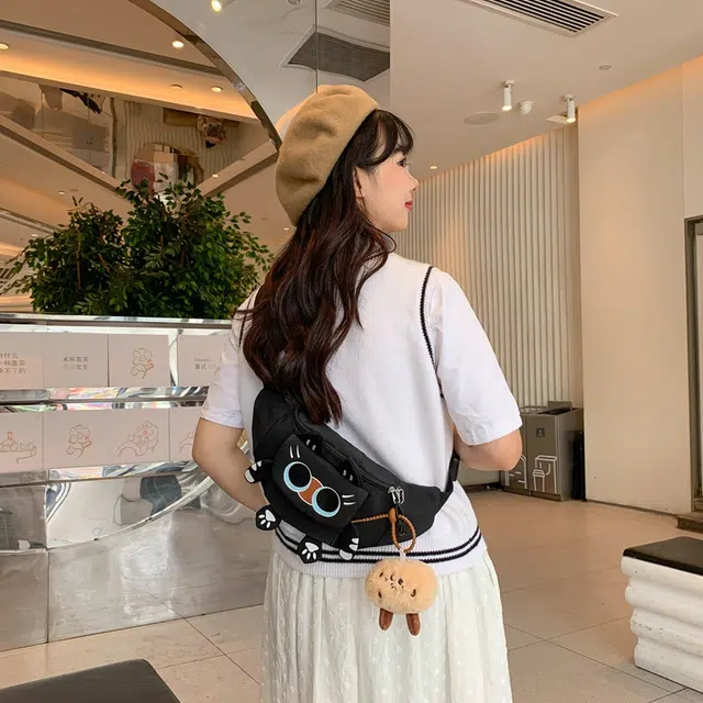醇龙 卡通韩版可爱猫咪学生 胸包单肩包斜挎包 尼龙 女生 多色