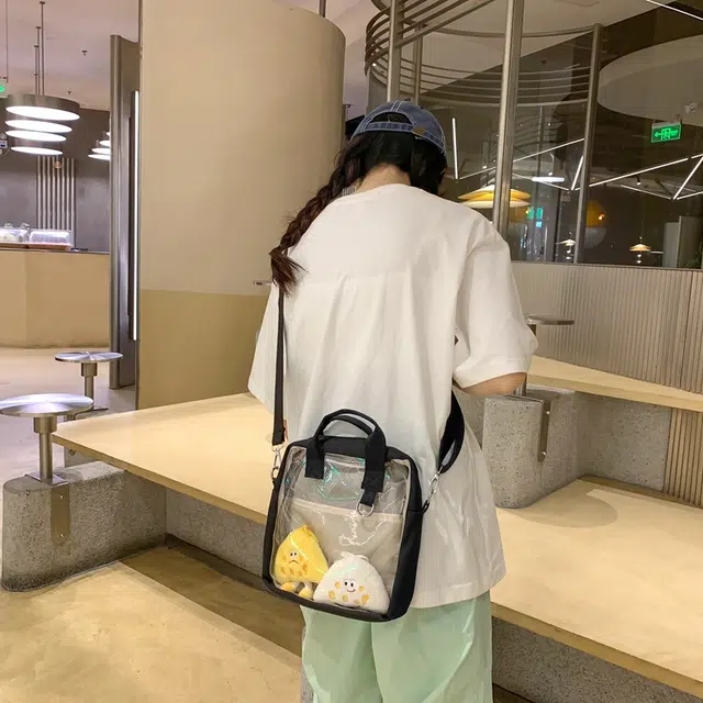 醇龙  尼龙女生多色透明斜挎单肩包外出简约休闲背包