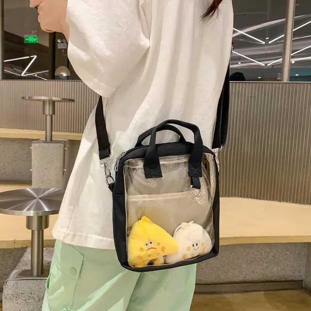 醇龙  尼龙女生多色透明斜挎单肩包外出简约休闲背包