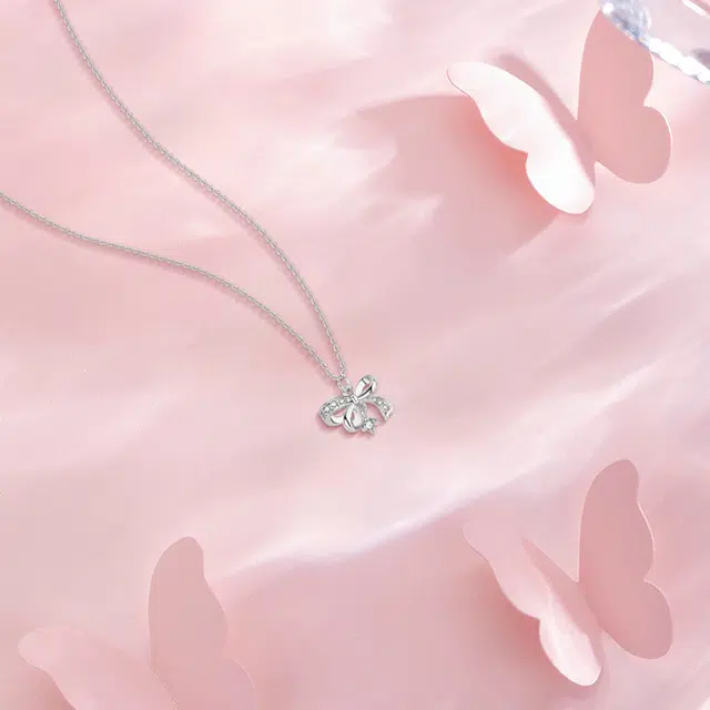 【纯银999】 赛菲尔 蝴蝶结 经典百搭小众设计学生日常高级感简约精致轻奢转运约会通勤温柔气质可调节锁骨链#好运 足银 项链 女款