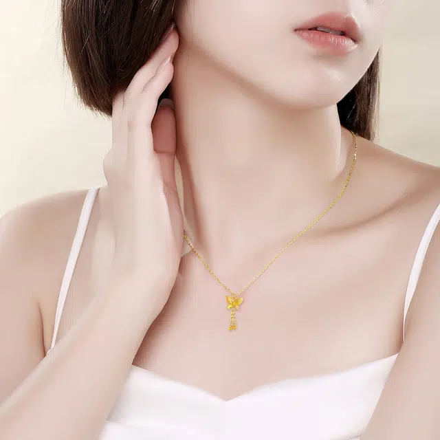 【纯银999】 赛菲尔 蝴蝶 小众设计经典百搭日常简约高级感精致轻奢平安通勤温柔气质可调节锁骨链#好运 足银 项链 女款