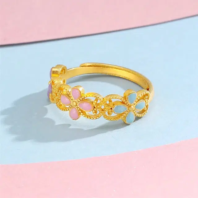 赛菲尔 四叶草 新中式森系小清新幸运花朵 古法金珐琅工艺 足金 按克计价 黄金戒指 男女同款情侣款