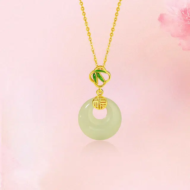 赛菲尔 福字平安扣 新中式 福运满满平安赐福节节高升平安扣 玉髓 项链 男女同款情侣款