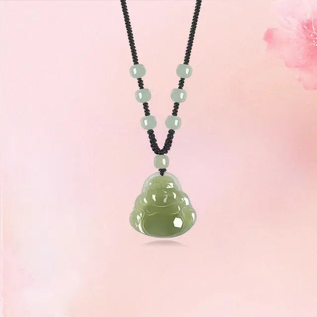 赛菲尔 笑口常开大肚佛 新中式福泽笑佛招财转运吉祥顺遂弥勒佛 路路通 和田玉 项链 男女同款情侣款 青玉