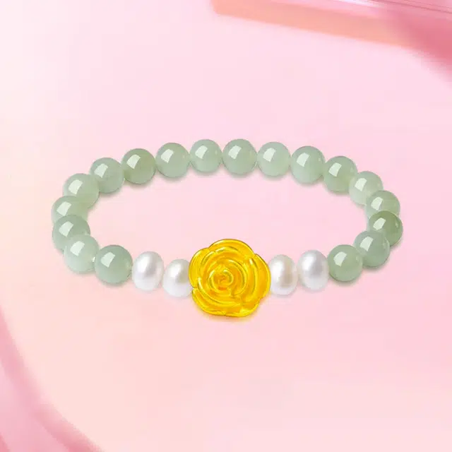 赛菲尔 浪漫深情玫瑰花 新中式花卉爱意永恒轻奢情意绵绵气质小众高级感 足金 一口价 黄金手串 男女同款情侣款