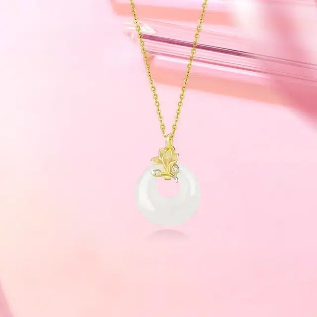 赛菲尔 莲花平安锁 新中式国风轻奢高级优雅 玉髓 玉石项链 男女同款情侣款