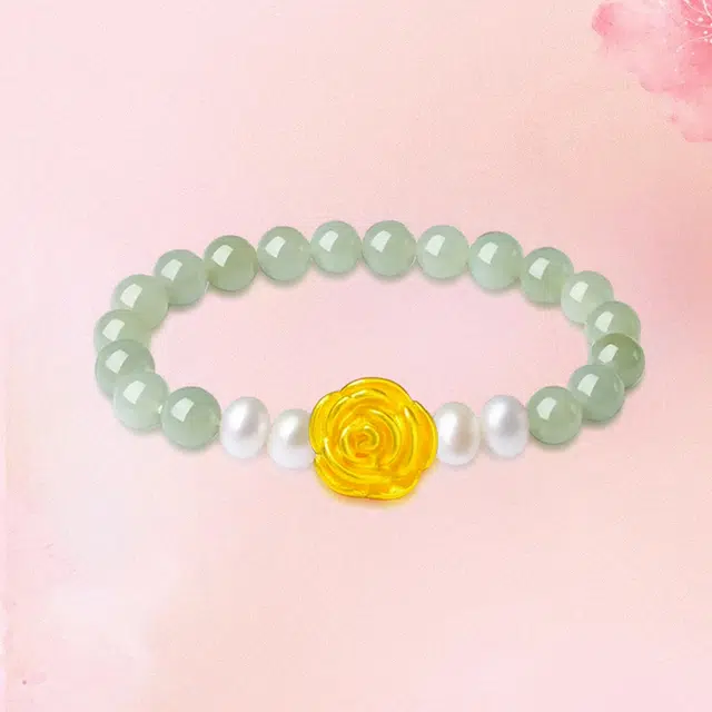 赛菲尔 浪漫深情玫瑰花 新中式花卉爱意永恒轻奢情意绵绵气质小众高级感 足金 一口价 黄金手串 男女同款情侣款