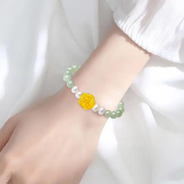 赛菲尔 浪漫深情玫瑰花 新中式花卉爱意永恒轻奢情意绵绵气质小众高级感 足金 一口价 黄金手串 男女同款情侣款
