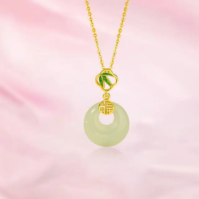 赛菲尔 福字平安扣 新中式 福运满满平安赐福节节高升平安扣 玉髓 项链 男女同款情侣款
