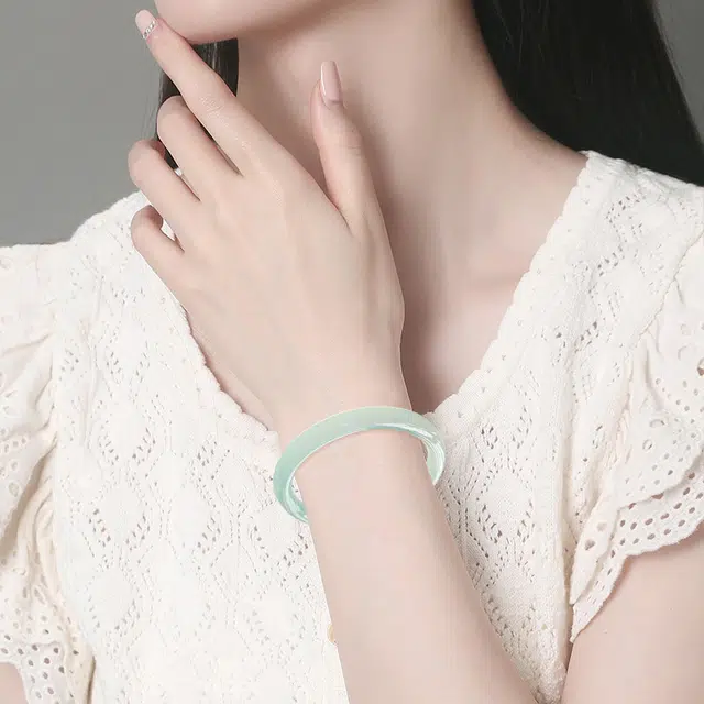 赛菲尔 玉髓 油青色 远山黛胖圆条轻奢精致优雅 玉髓 手镯 女款
