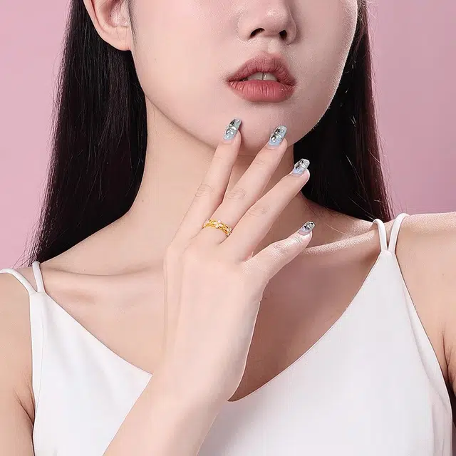 赛菲尔 四叶草 新中式森系小清新幸运花朵 古法金珐琅工艺 足金 按克计价 黄金戒指 男女同款情侣款
