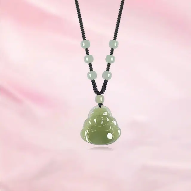 赛菲尔 笑口常开大肚佛 新中式福泽笑佛招财转运吉祥顺遂弥勒佛 路路通 和田玉 项链 男女同款情侣款 青玉