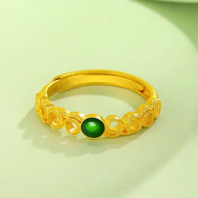 赛菲尔 古法金瑞彩 祥云镂空可调节 小众简约 古法珐琅工艺 足金 黄金戒指 女款