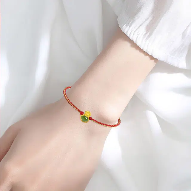 赛菲尔 金镶玉转运珠福袋 新中式小众国潮财源滚滚编织绳 和田玉 手链 男女同款情侣款 碧玉