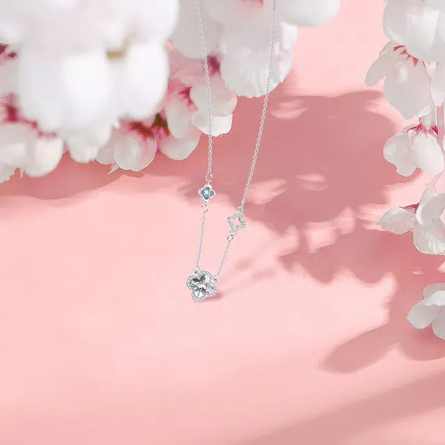 【纯银999】 赛菲尔 星光四叶草 经典百搭小众设计学生日常高级感简约精致轻奢转运约会通勤温柔气质可调节锁骨链 足银 项链 女款