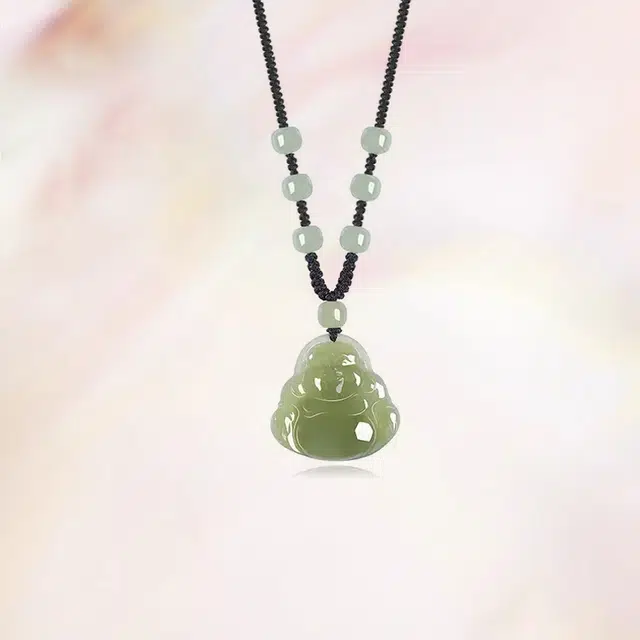 赛菲尔 笑口常开大肚佛 新中式福泽笑佛招财转运吉祥顺遂弥勒佛 路路通 和田玉 项链 男女同款情侣款 青玉