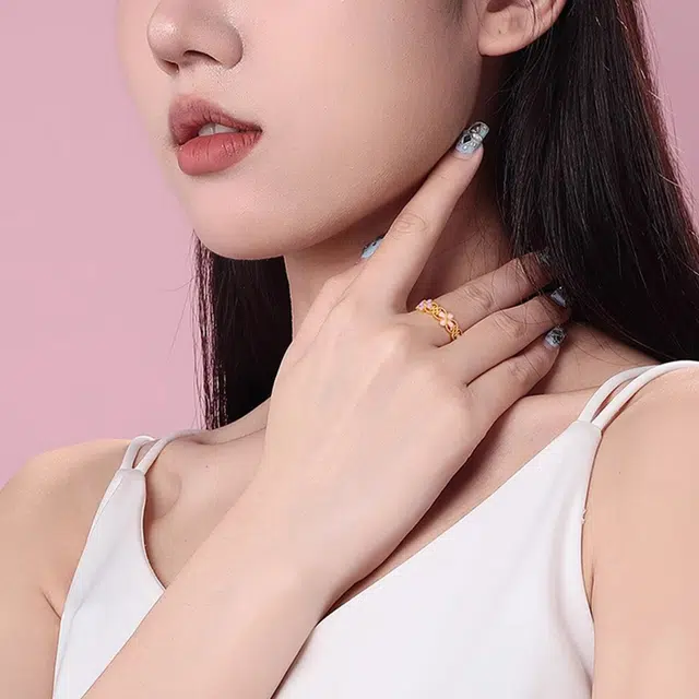 赛菲尔 四叶草 新中式森系小清新幸运花朵 古法金珐琅工艺 足金 按克计价 黄金戒指 男女同款情侣款