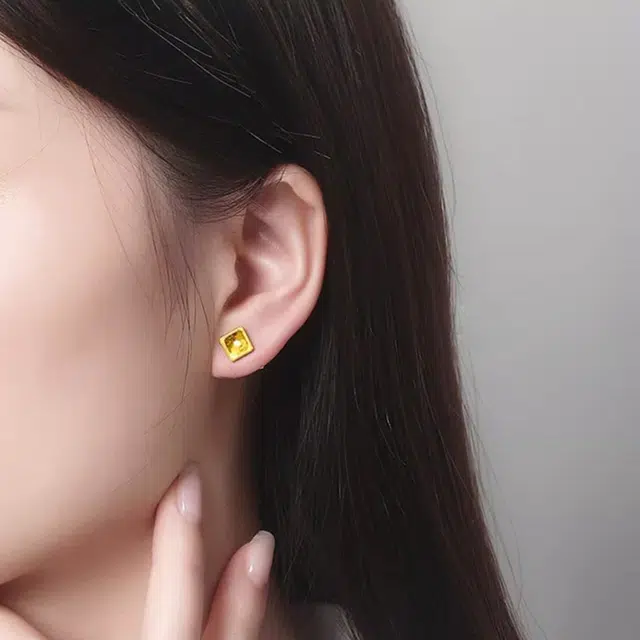 赛菲尔 蜂巢几何亮片耳饰 精致轻奢优雅饰品 足金 按克计价 黄金耳钉 女款