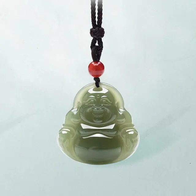 赛菲尔 笑口常开弥勒佛 新中式转运珠大肚佛吊坠招财顺遂平安赐福路路通 和田玉 项链 男女同款情侣款 青玉