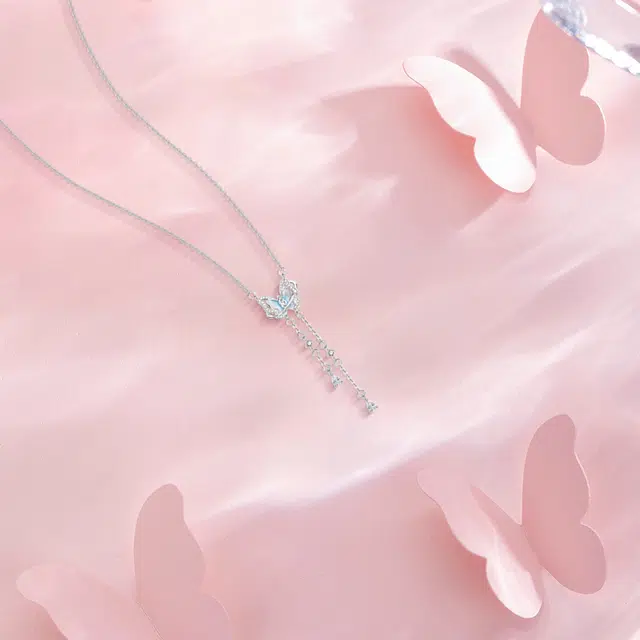 【纯银999】 赛菲尔 蝴蝶 小众设计经典百搭学简约高级感精致轻奢极简约会通勤温柔气质可调节#好运 足银 项链 女款