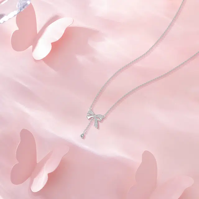 【纯银999】 赛菲尔 蝴蝶结 小众设计经典百搭日常简约高级感精致轻奢平安约会通勤温柔气质可调节锁骨链#好运 足银 项链 女款